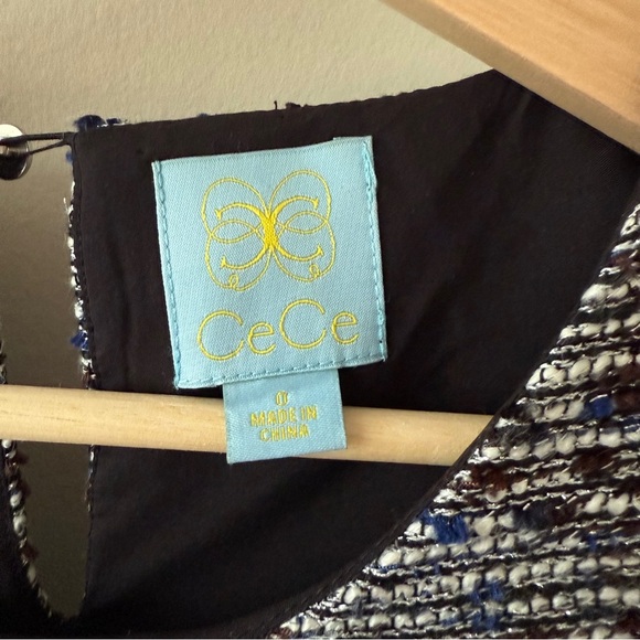 CeCe Tweed Shift Dress Metallic Blue Black White Size 0 - Picture 5 of 9